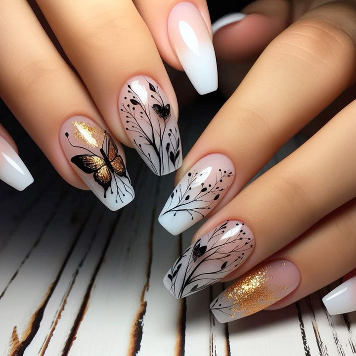 Elegant Floral Butterfly Nail Art Extensions Bowlift