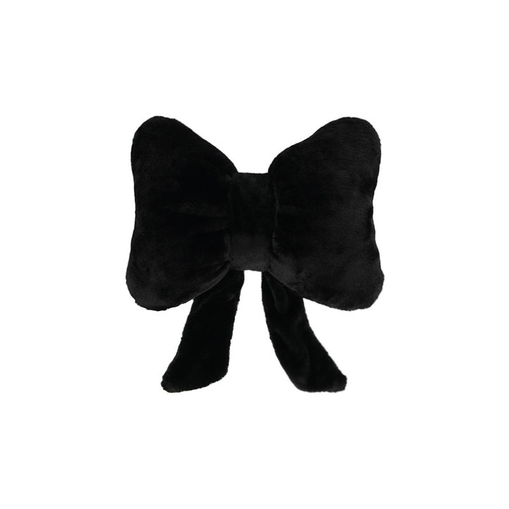 plush bow-shaped decorative throw cushion with long tails and faux-fur texture Bowlift