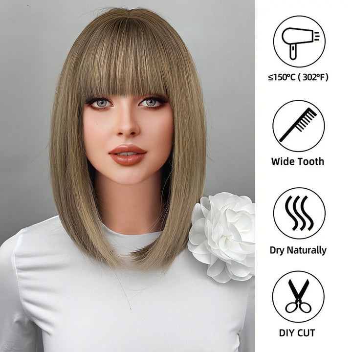 Shoulder-Length Straight Bob Lace-Front Heat-Resistant Synthetic Wig