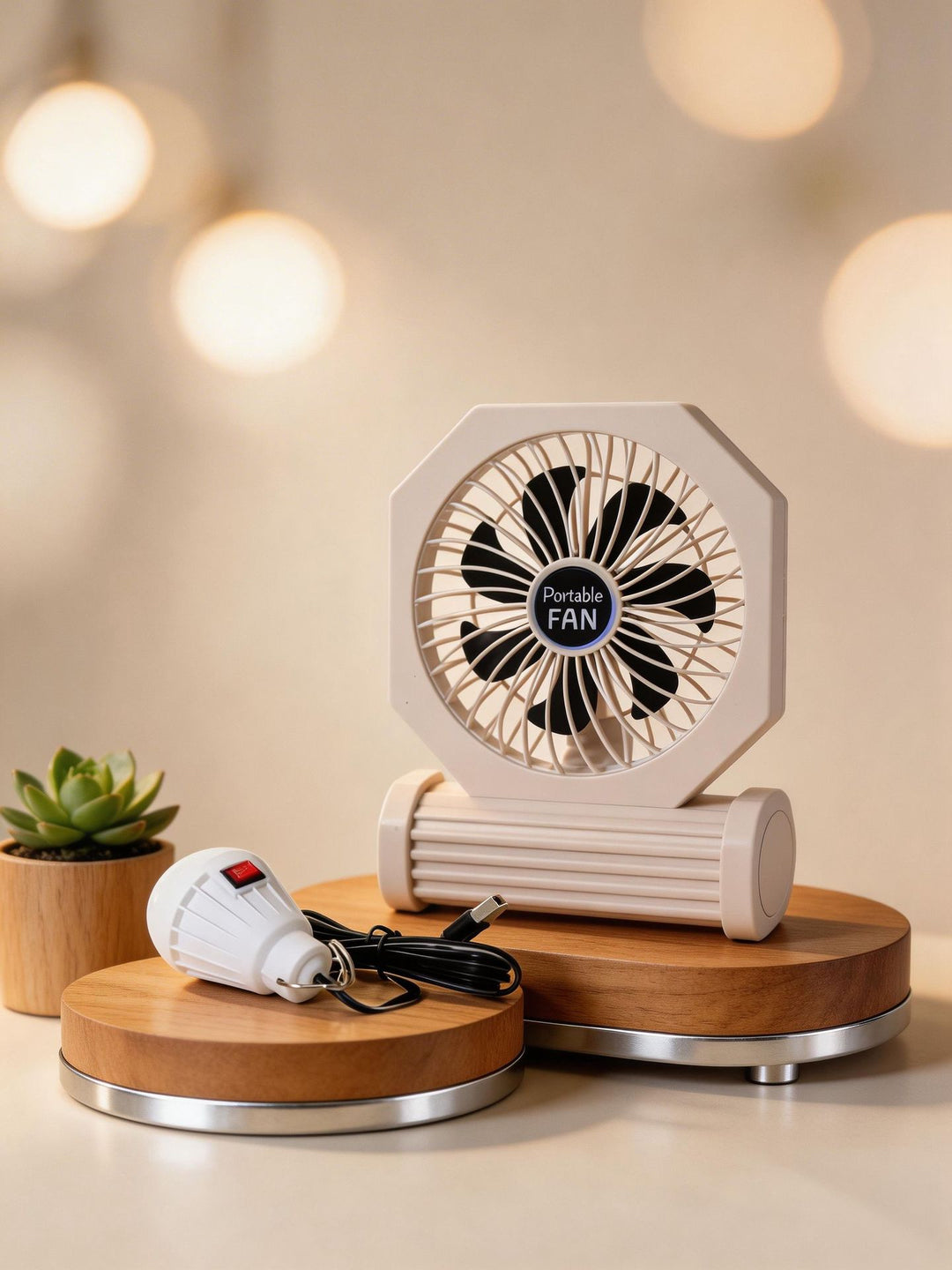 Ladies portable table fan with flexible tilt mechanism and USB connection Bowlift