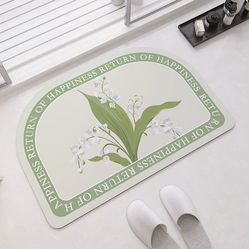 Unisex Oval Floral Pattern Bath Mat Bowlift
