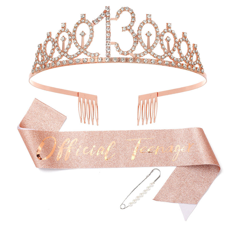 Women Crystal-Embellished Birthday Crown with Personalized Sash Bowlift