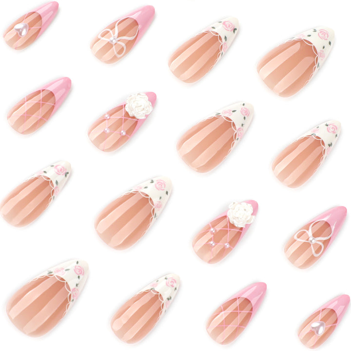 Artful nail art with floral details and bow embellishments Bowlift