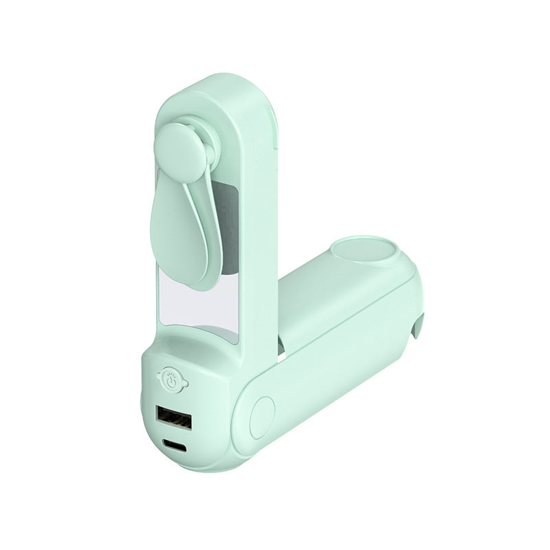 Unisex nan foldable handheld fan with built in USB power bank and compact mirror Bowlift