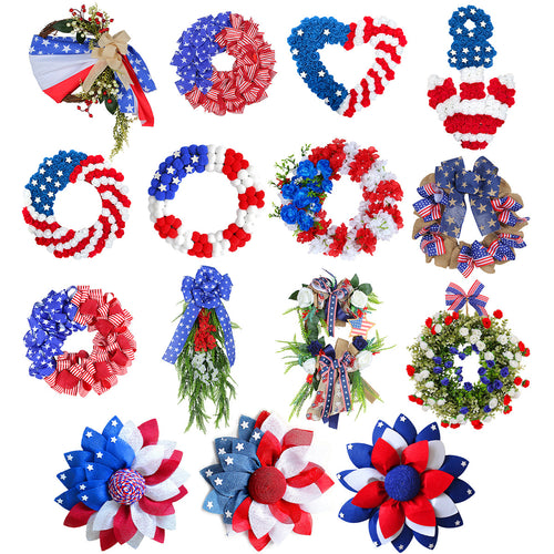 Unisex nan patriotic pom pom front door wreath with star embellishments Bowlift