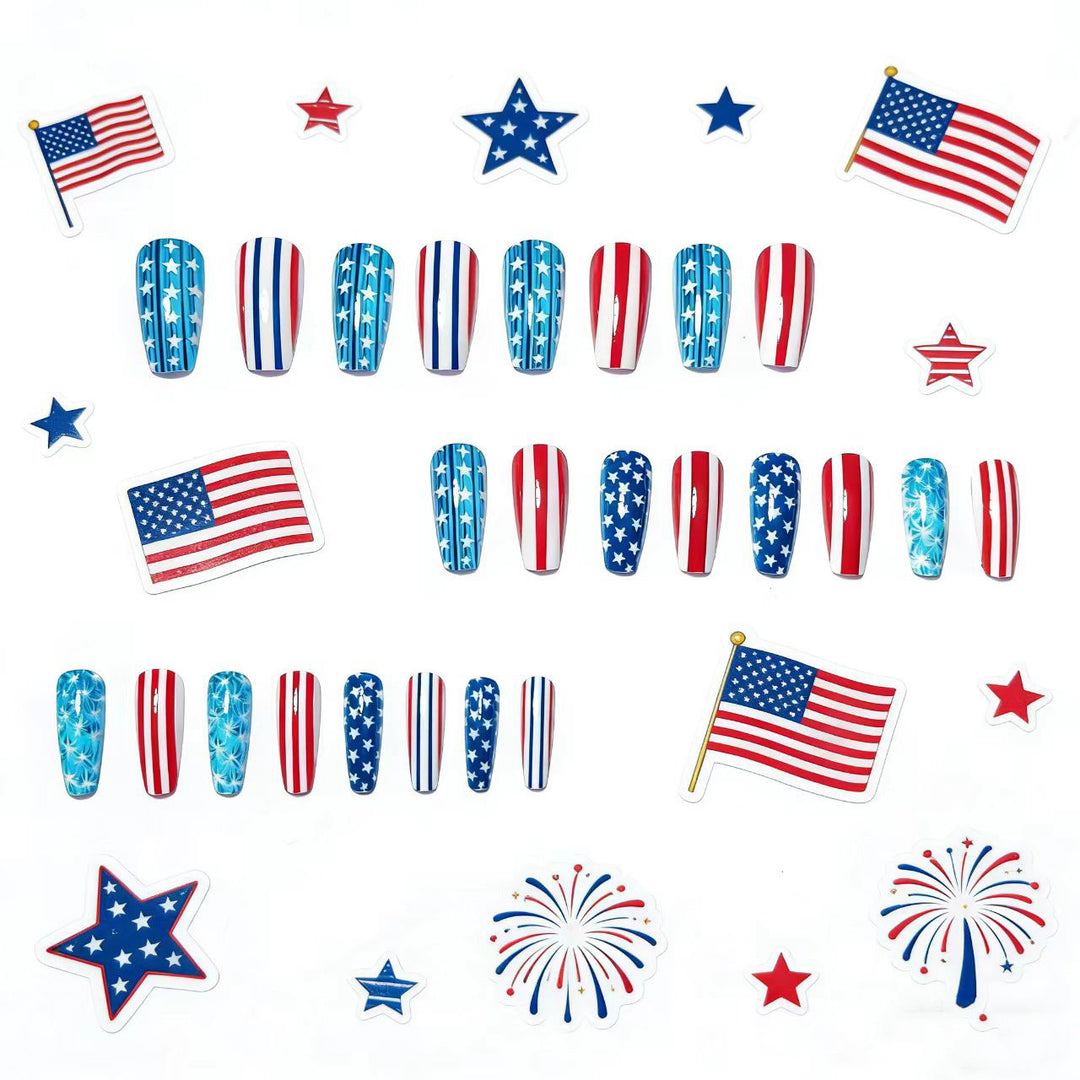 Artificial nails with patriotic stars and stripes design Bowlift