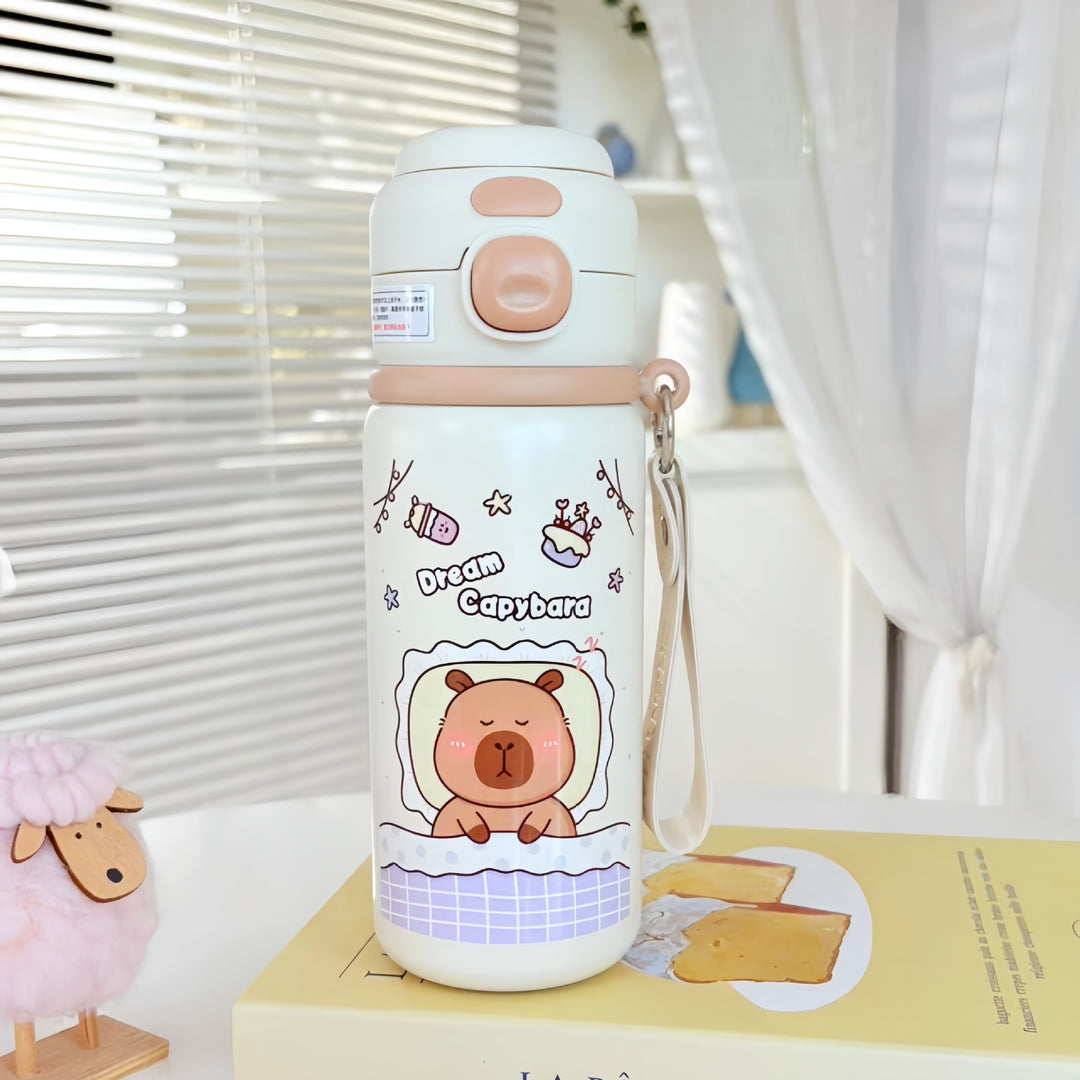 Women Insulated Drinking Bottle with Practical Carry Strap and Cute Bear Design Bowlift