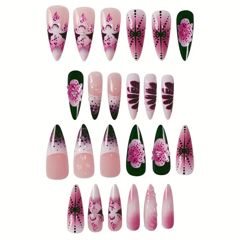 Premium Decorative Stiletto Press-On Nail Art Bowlift