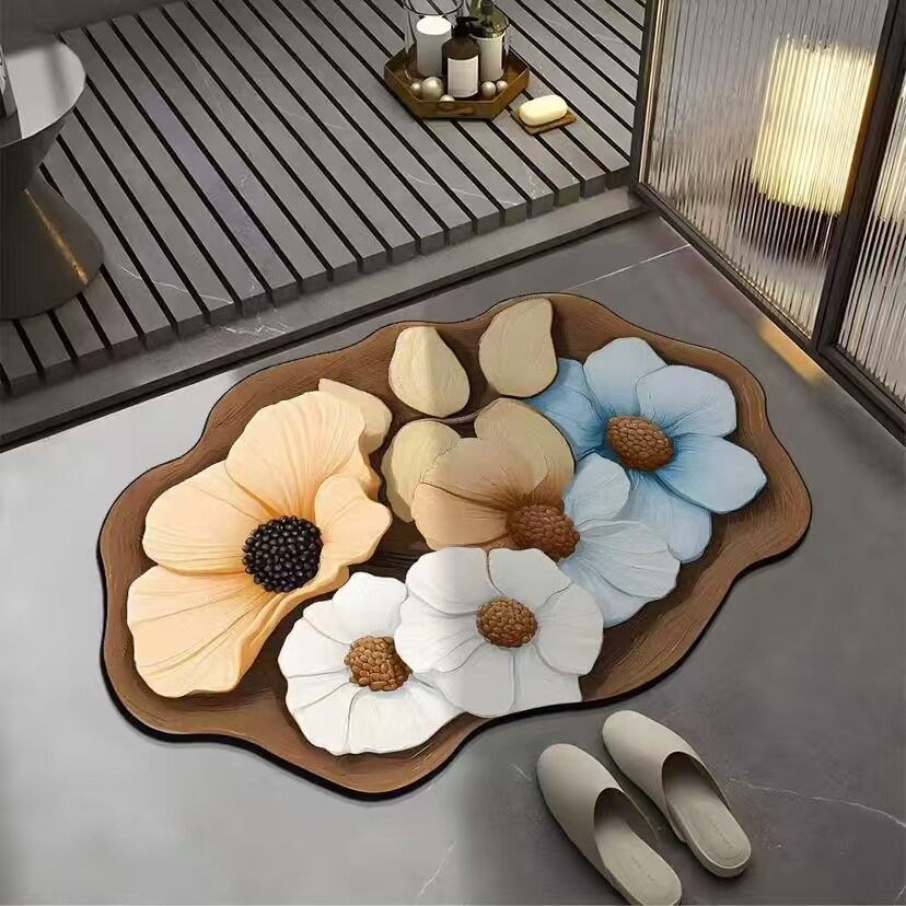 Floral Design Bath Mat Bowlift