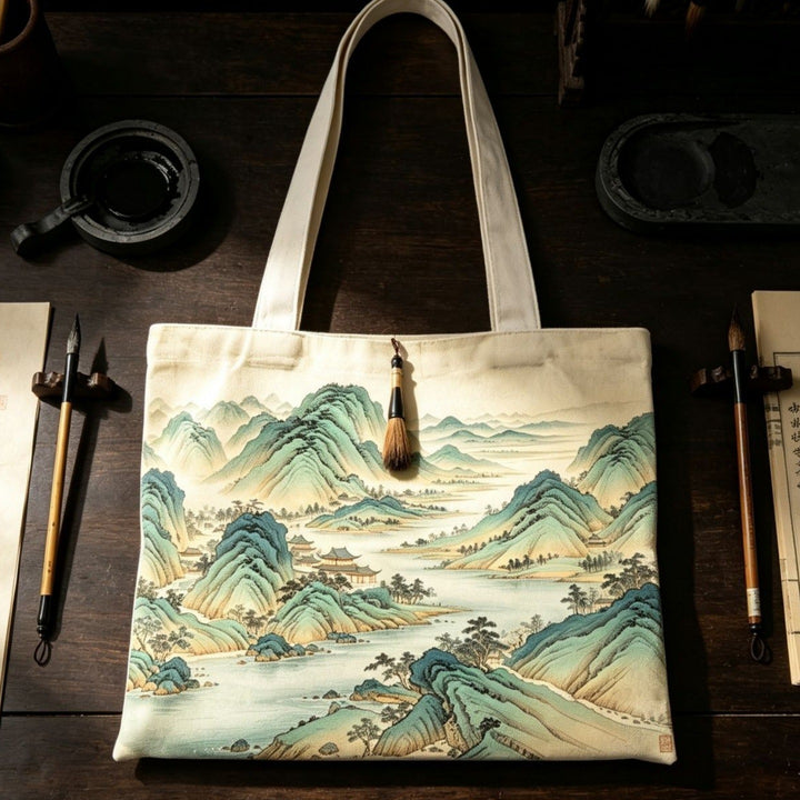 Artistic Landscape Print Canvas Tote Bag