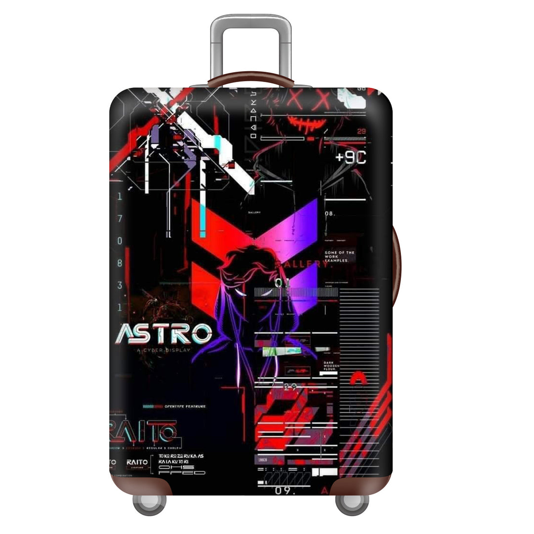 Unisex large hard shell suitcase with sturdy trolley handle and elastic motif protective cover superhero design Bowlift