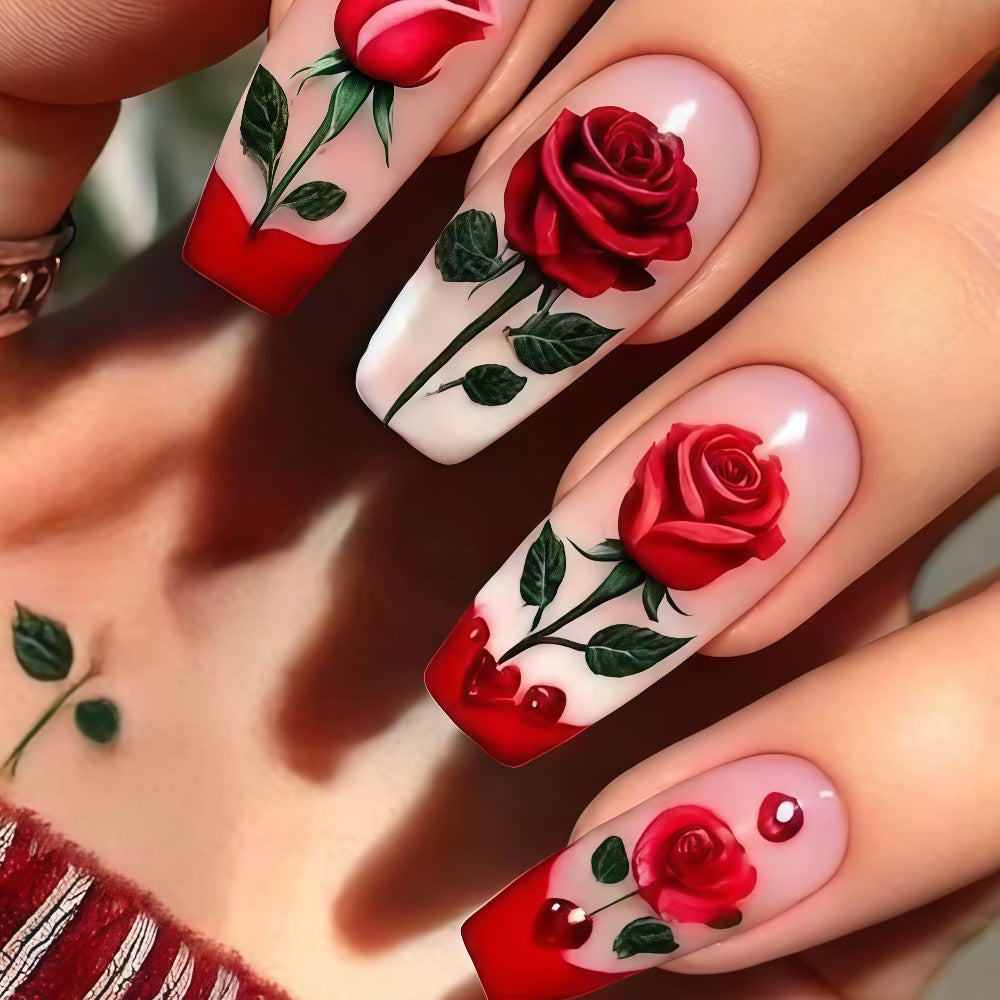 Artificial nails with romantic rose design Bowlift