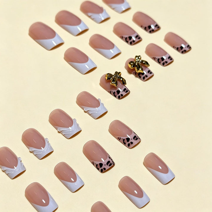 Artistic Premium Leopard and Bow-Embellished Press-On Nail Tips Bowlift