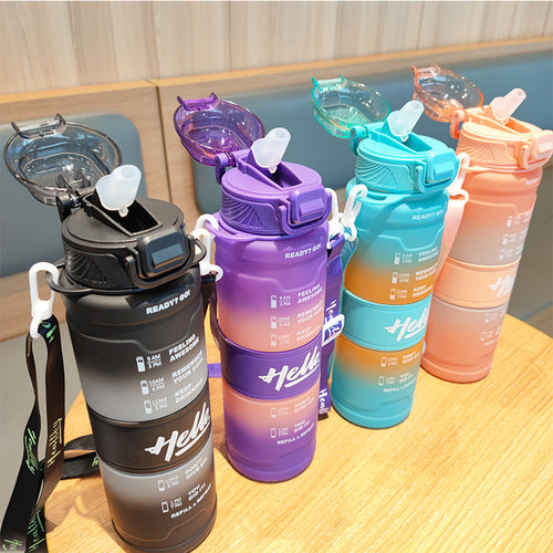 Women's motivation water bottle with time display and shoulder strap Bowlift