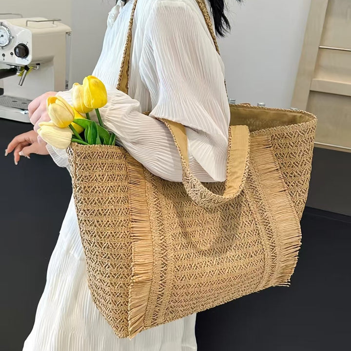 Woven Natural Material Beach Bag Bowlift