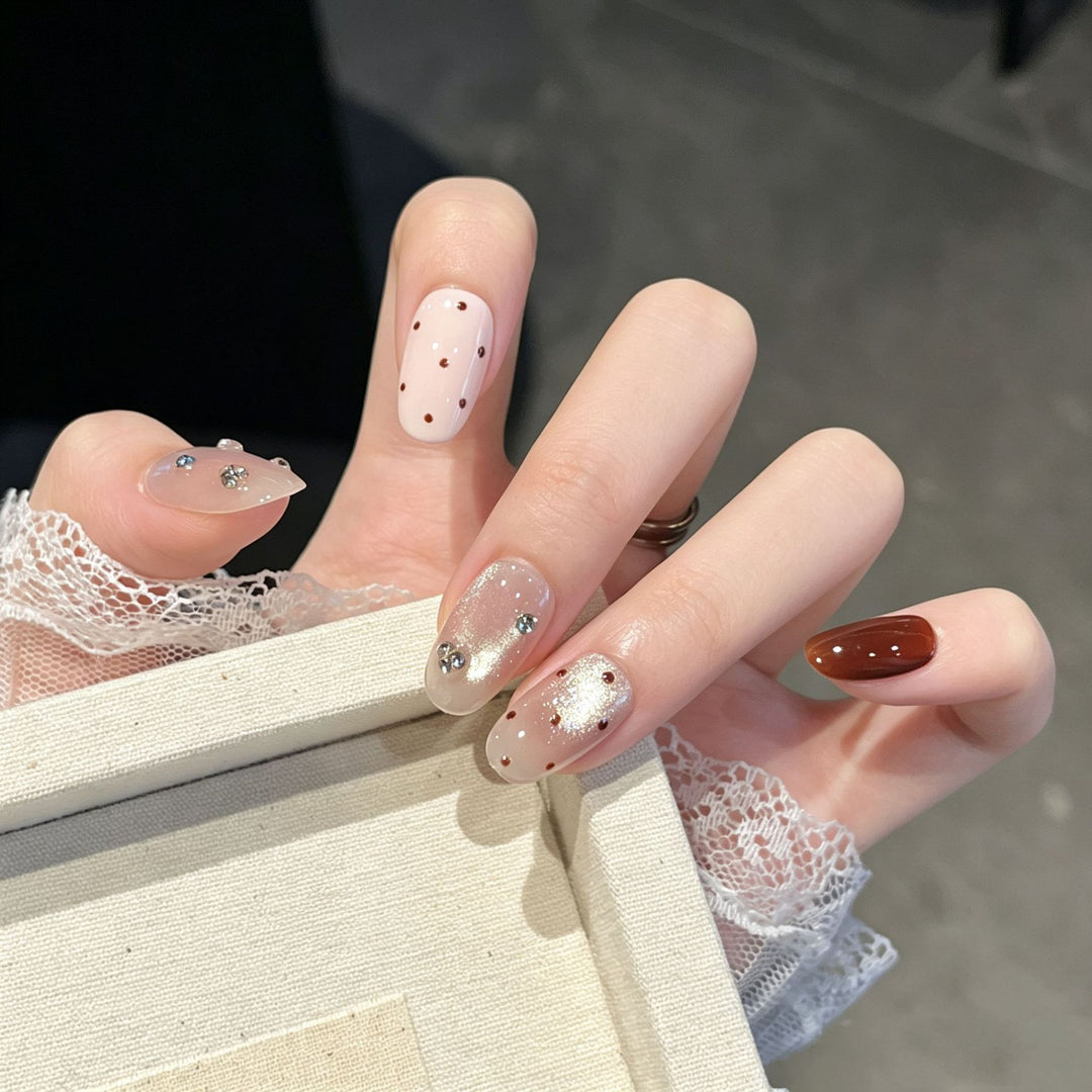Premium Rhinestone-Embellished Press-On Nail Art Bowlift