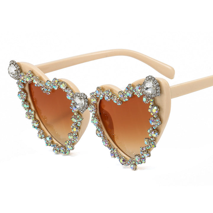 Women's Heart-Shaped Glamour Sunglasses with Rhinestone Decorations Bowlift