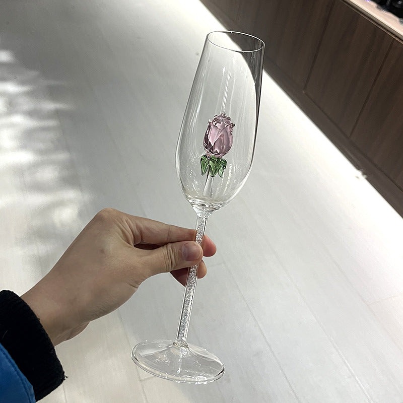 Hand-blown Rose Stem Wine Glass Bowlift