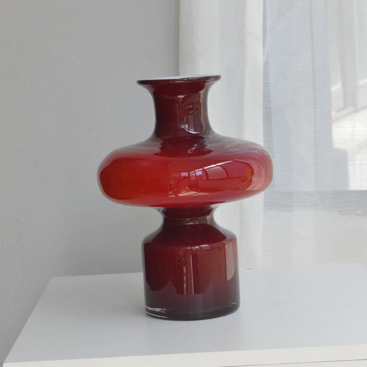Studio-Blown Mushroom-Profile Art Glass Accent Vase with Stacked Silhouette Bowlift