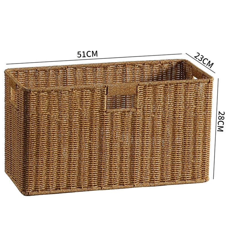 Handwoven Rectangular Storage Bin with Cutout Handles Bowlift