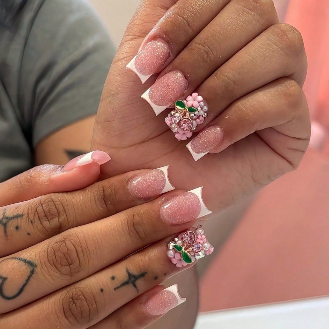 Glittery Floral Nail Art Enhancements Bowlift