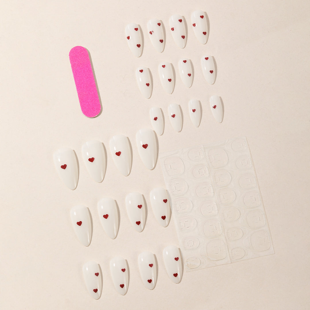 Romantic Heart-Accent Gel Nail Art Extensions Bowlift