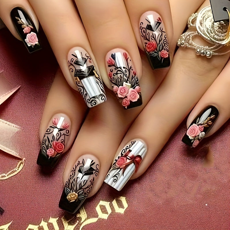 Glamorous artificial nails with floral designs Bowlift