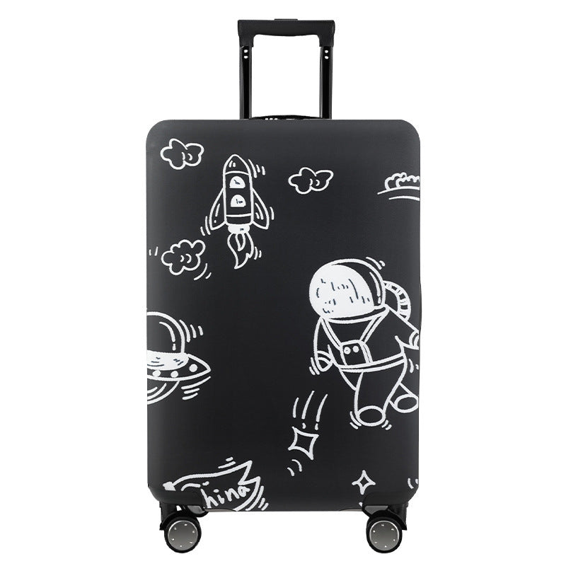 Unisex nan elastic motif suitcase cover made of stretchable polyester with handle and wheel openings Bowlift
