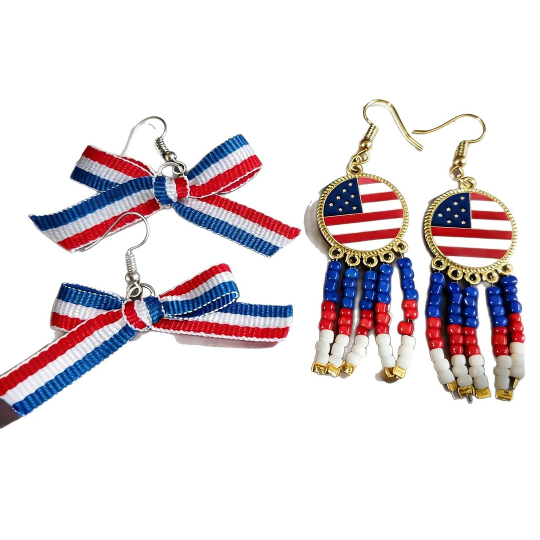 Women's noticeable tassel earrings with American flag pendant and pearl fringes Bowlift