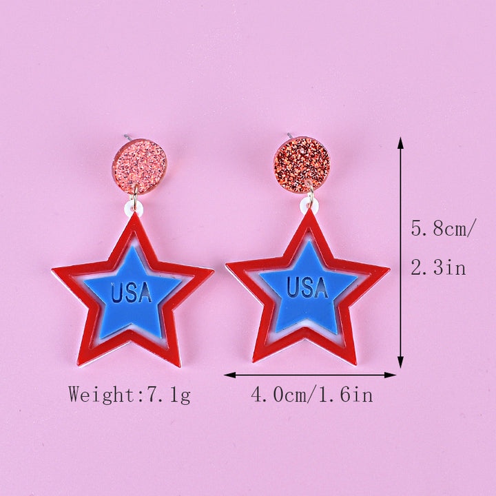Women's long star pendant earrings made of glitter resin with three-tier chain suspension and fishhook bowlift