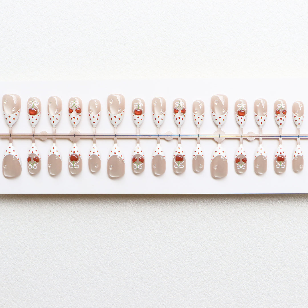Charming Cherry-Themed Press-On Nail Set Bowlift