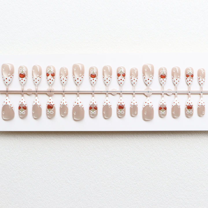 Charming Cherry-Themed Press-On Nail Set Bowlift