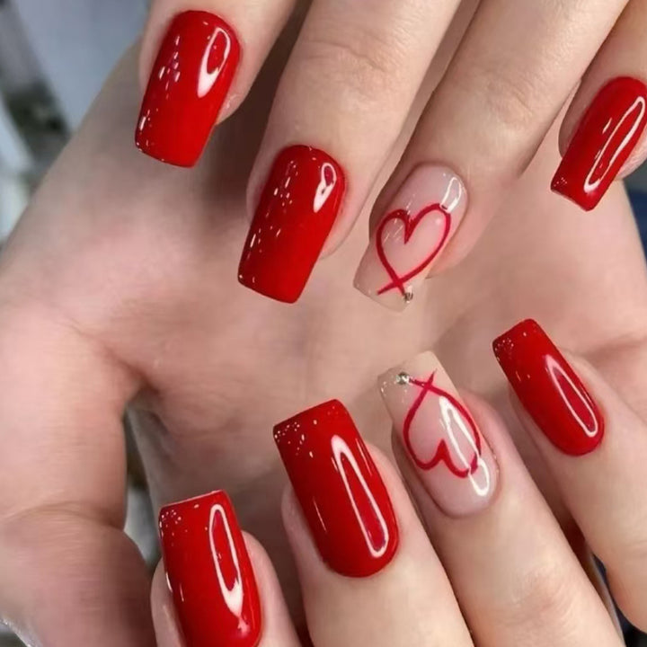 Romantic Heart-Embellished Press-On Nails Bowlift
