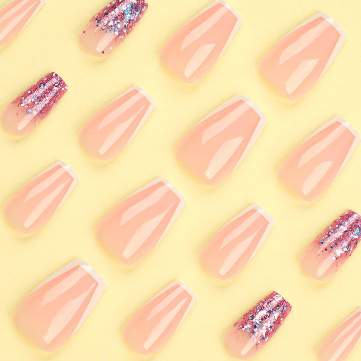 Glamorous glitter nails with elegant French tip design Bowlift