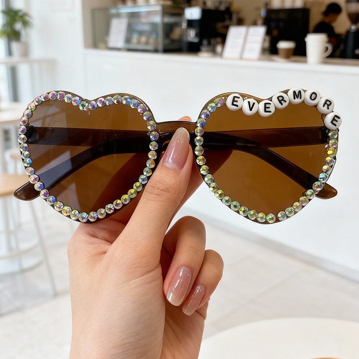 Heart-Shaped Rhinestone-Embellished Sunglasses Bowlift 1787141205