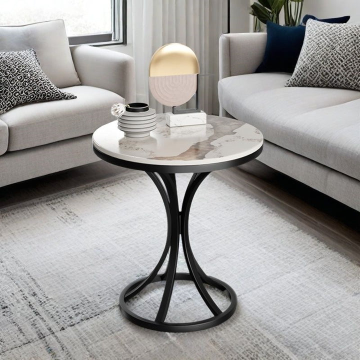 Modern Round Accent Table with Sleek Metal Base Bowlift