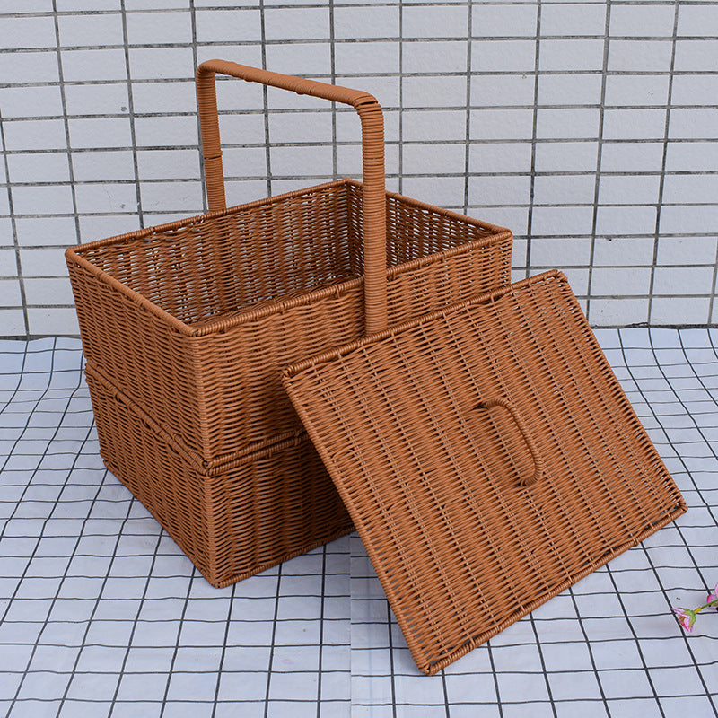 Multi-Functional Woven Storage Basket with Lid Bowlift