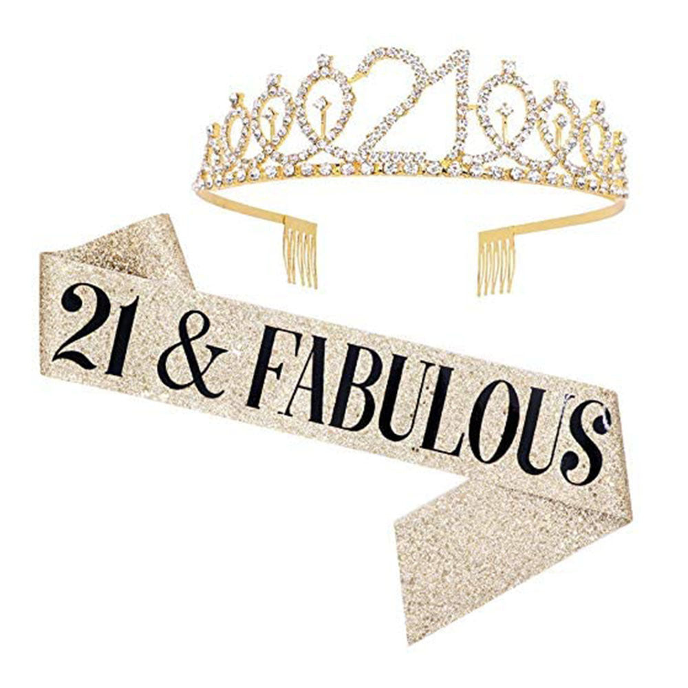 Girl Glittering Birthday Crown and Sash Set Bowlift