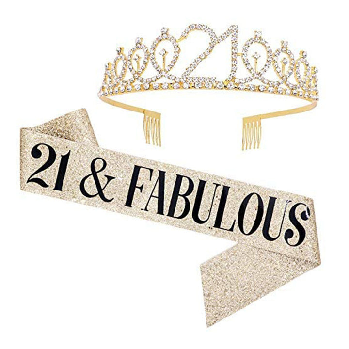 Girl Glittering Birthday Crown and Sash Set Bowlift