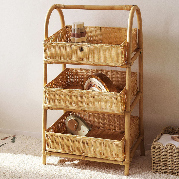 Multifunctional shelf with woven baskets Bowlift