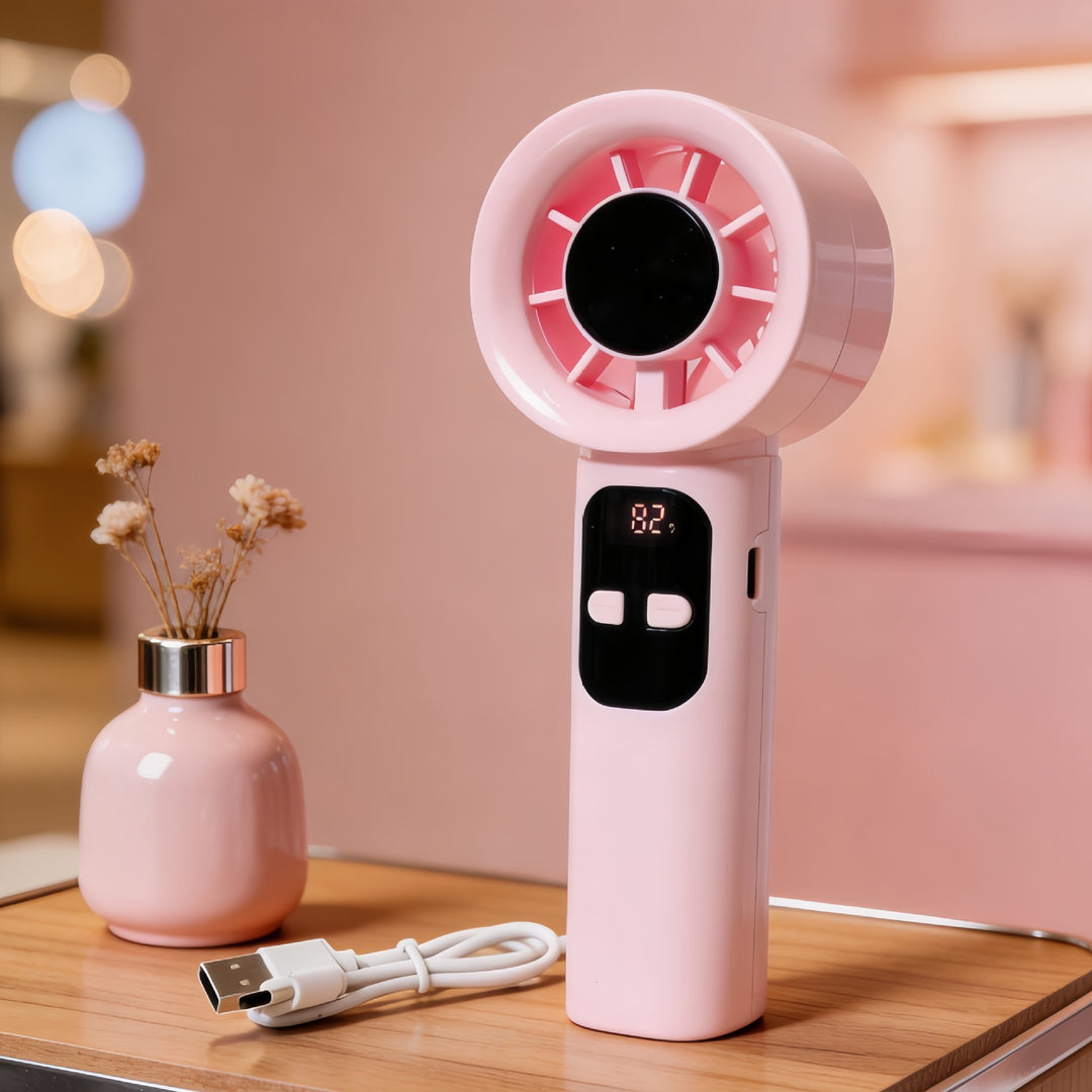 Ladies Portable Hand Fan with LCD Display and USB Connection Bowlift