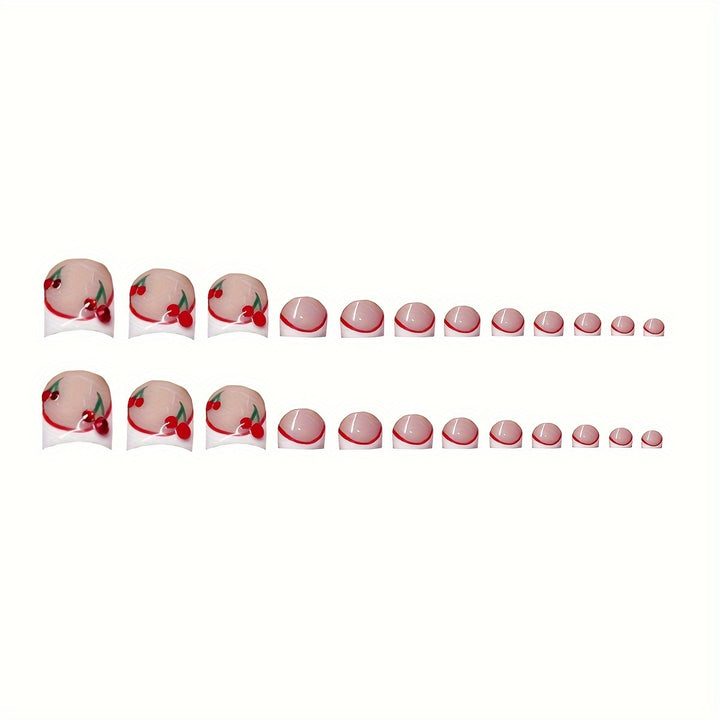 Decorative Cherry-Themed Press-On Nails Bowlift