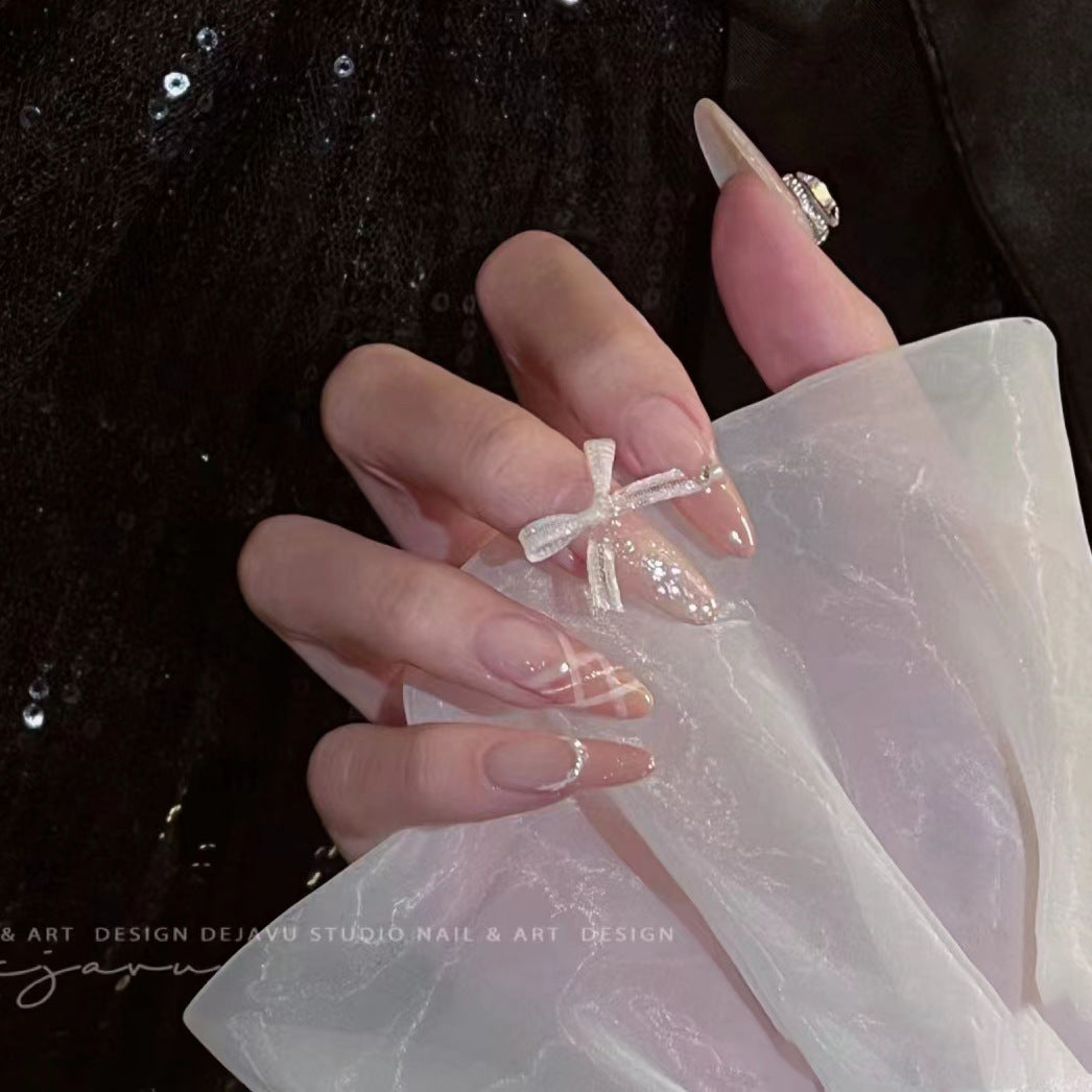 Decorative Stiletto Press-On Nail Art Set with Rhinestone and Glitter Accents Bowlift