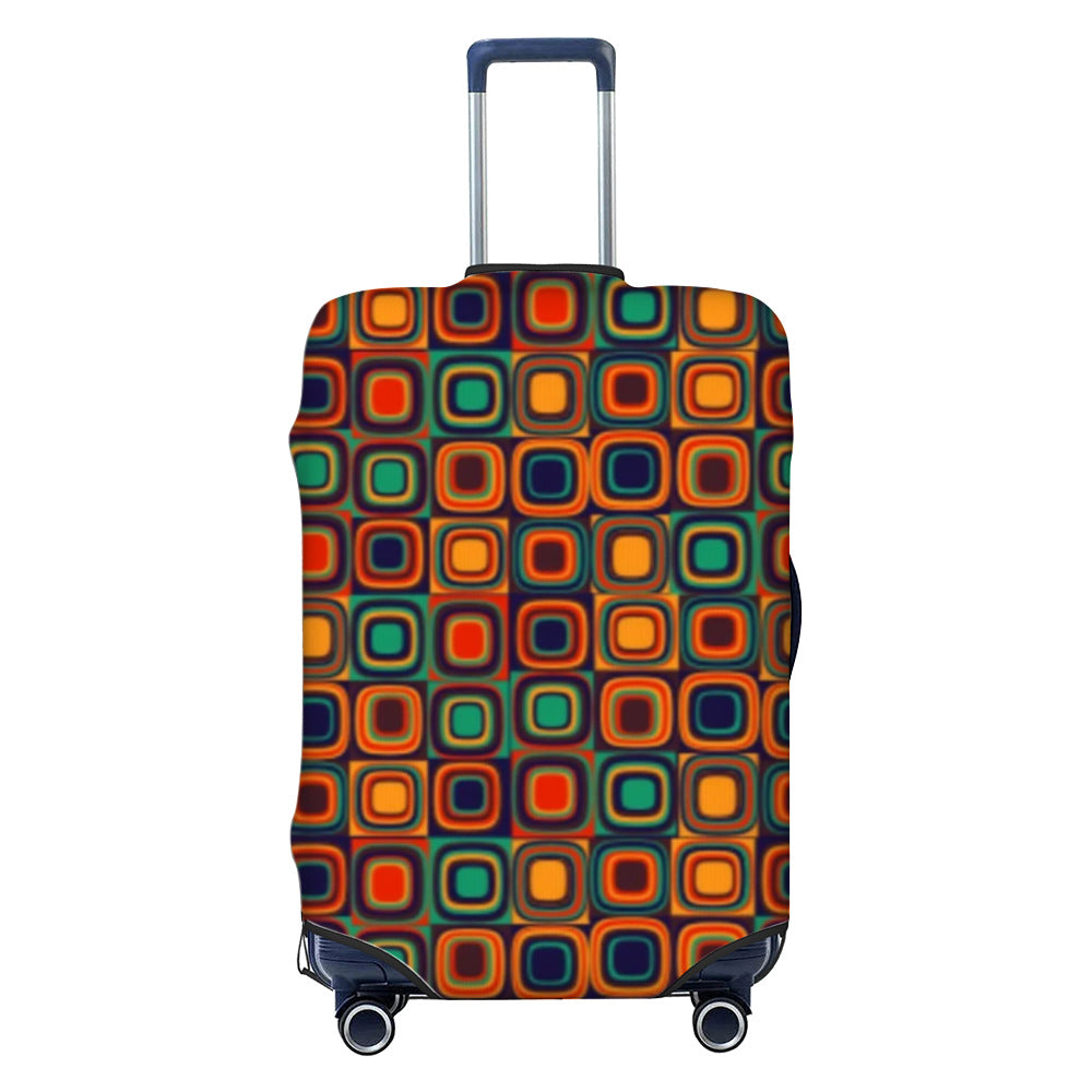Unisex nan elastic luggage cover with geometric design, stretchable polyester-spandex fabric, zipper opening and non-slip inner securement for trolley Bowlift