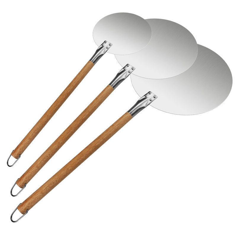 round stainless steel pizza peel set with long hardwood handles Bowlift