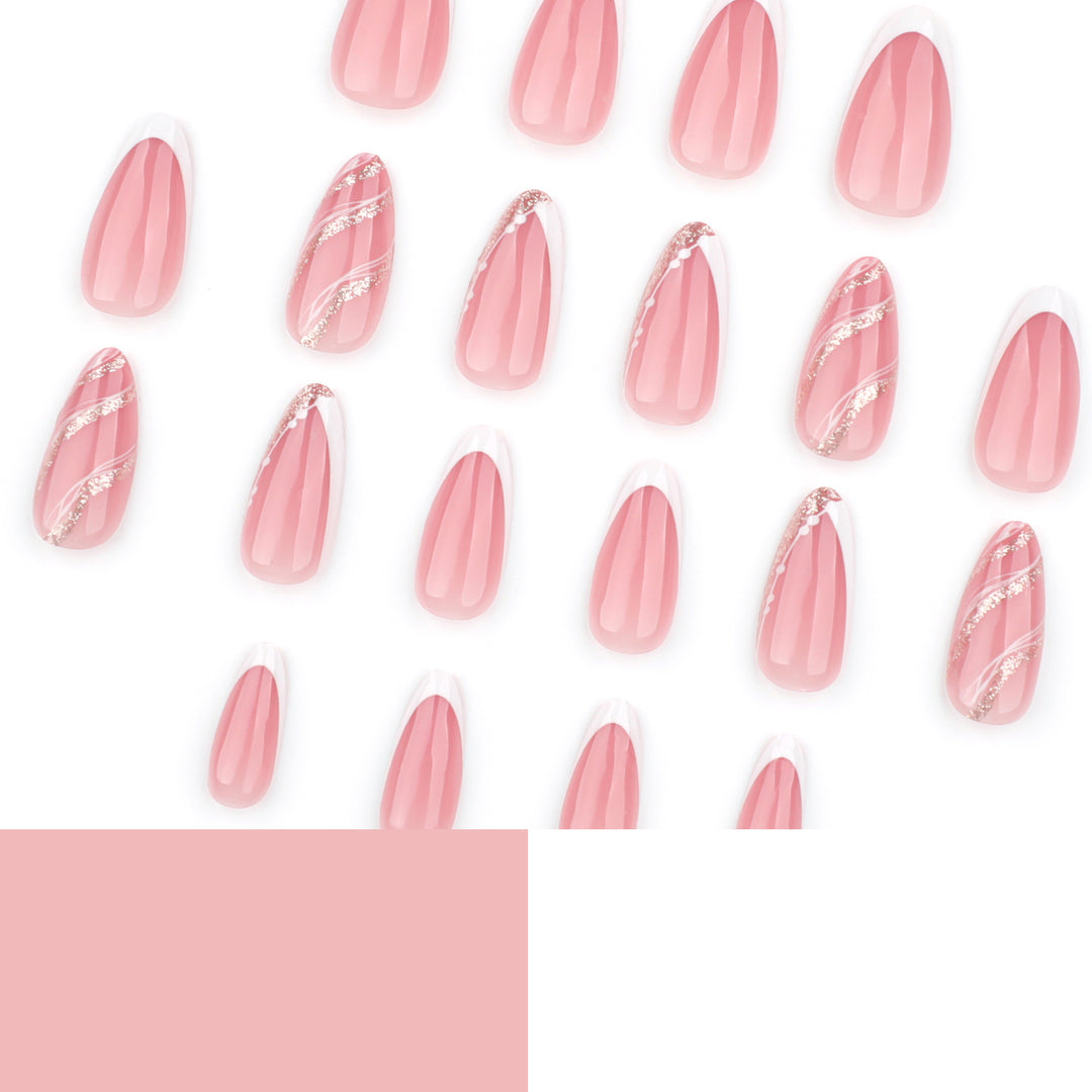Elegant French-Tip Artificial Nails with Glitter Accents Bowlift