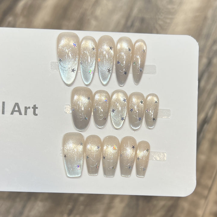 Cosmic Star-Accent Press-On Nail Set Bowlift