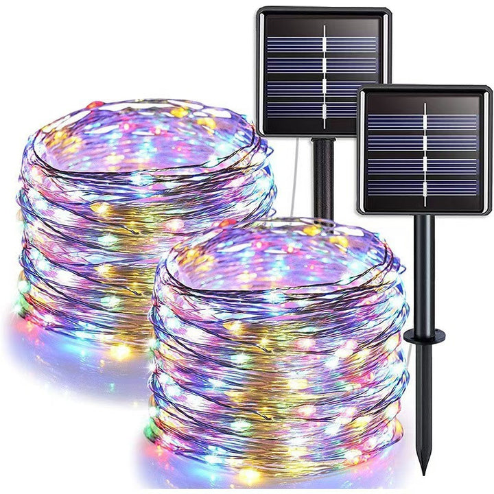 Outdoor Solar Waterproof Fairy String Lights With Dual Panel Stake And Memory Mode Bowlift
