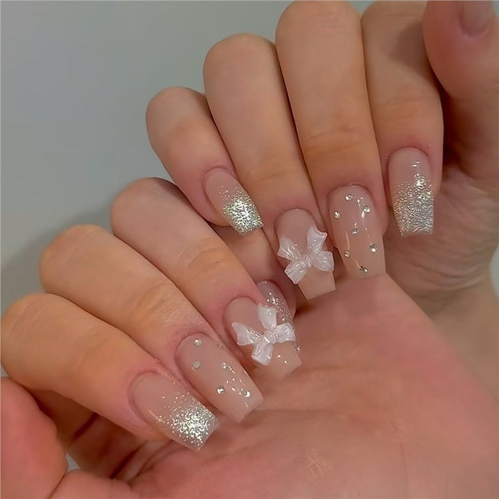 Decorative Press-On Nails with Butterfly and Gem Accents Bowlift