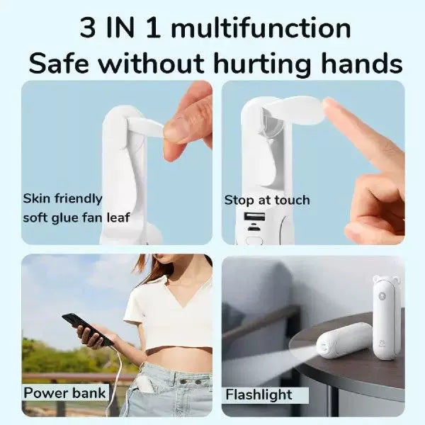 Unisex One Size Folding Rechargeable Portable Mini Fan with Integrated USB Power Bank and Lanyard Bowlift